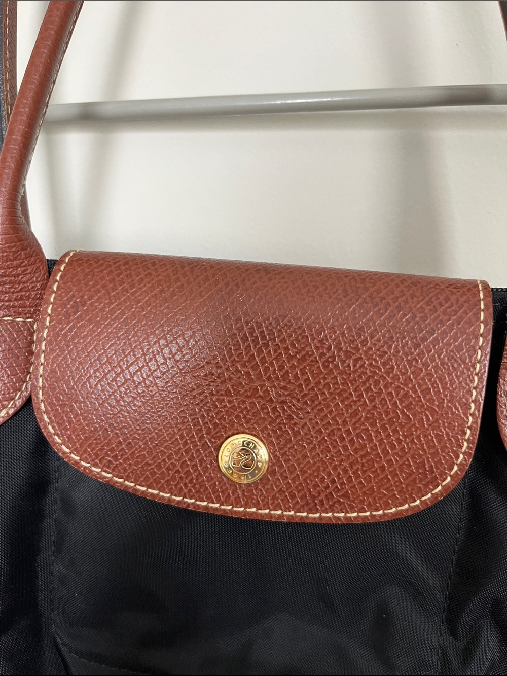Longchamp Classic Black Tote with Brown Leather Trim - Picture 7 of 9